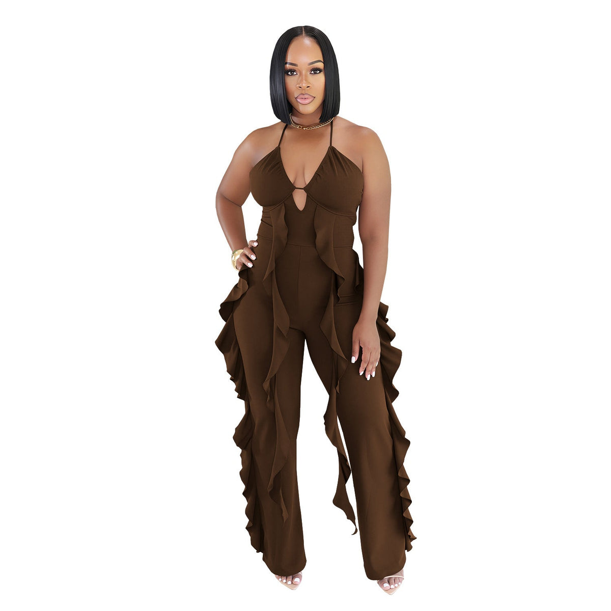The Ruffle Soirée Halter Wide-Leg Jumpsuit