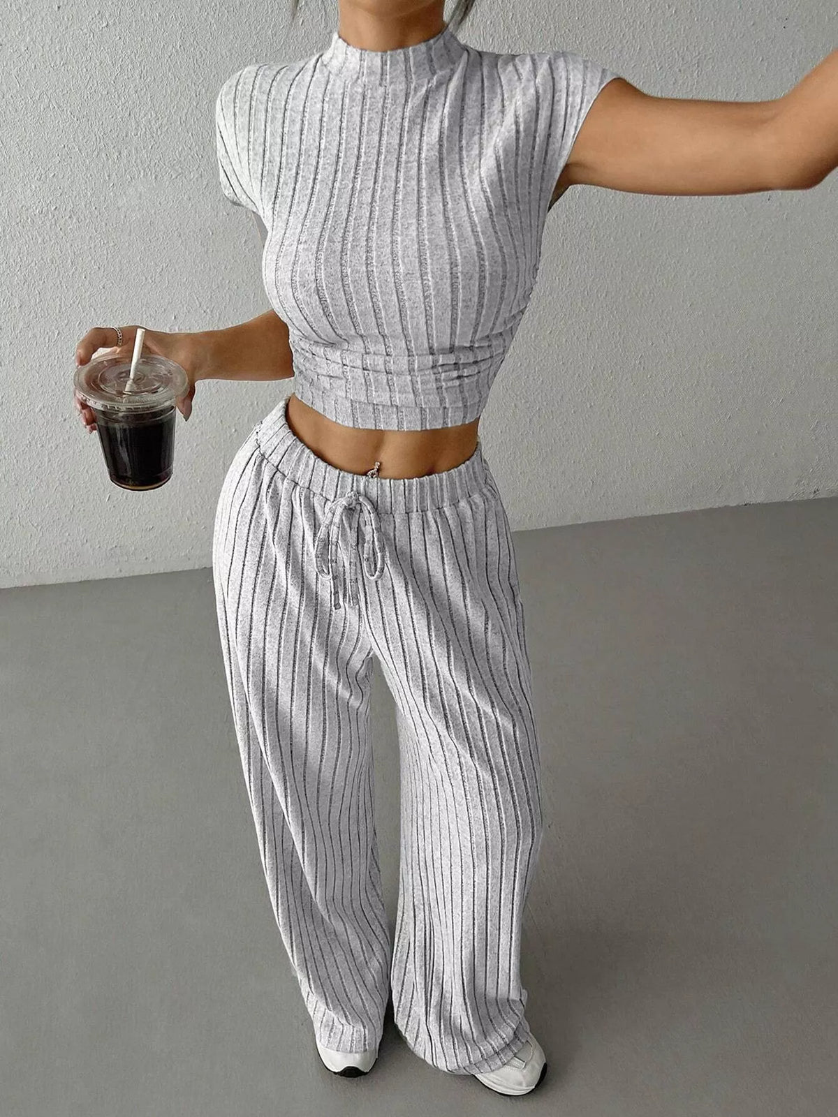 The Leisure Agenda Ribbed Wide-Leg Pants Set
