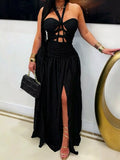 The Evening Muse Halter Cutout Maxi Dress