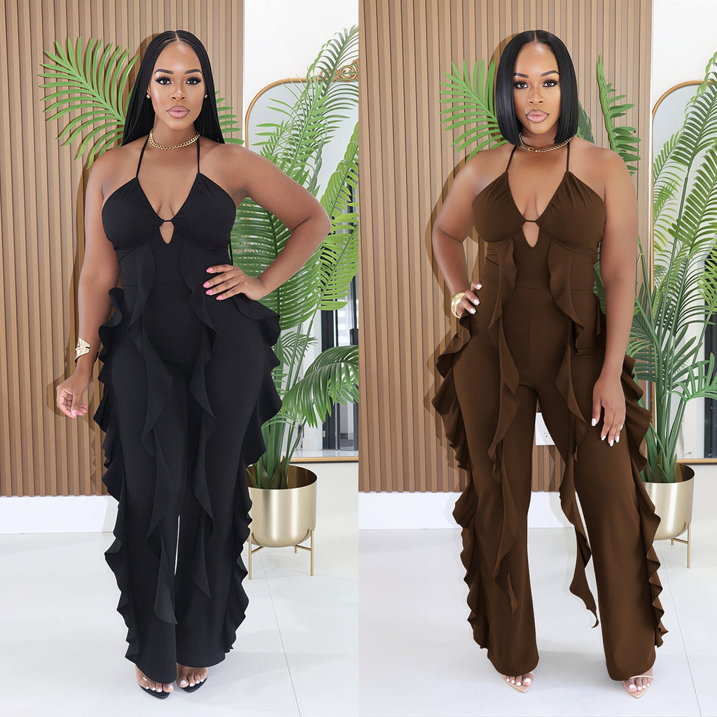 The Ruffle Soirée Halter Wide-Leg Jumpsuit