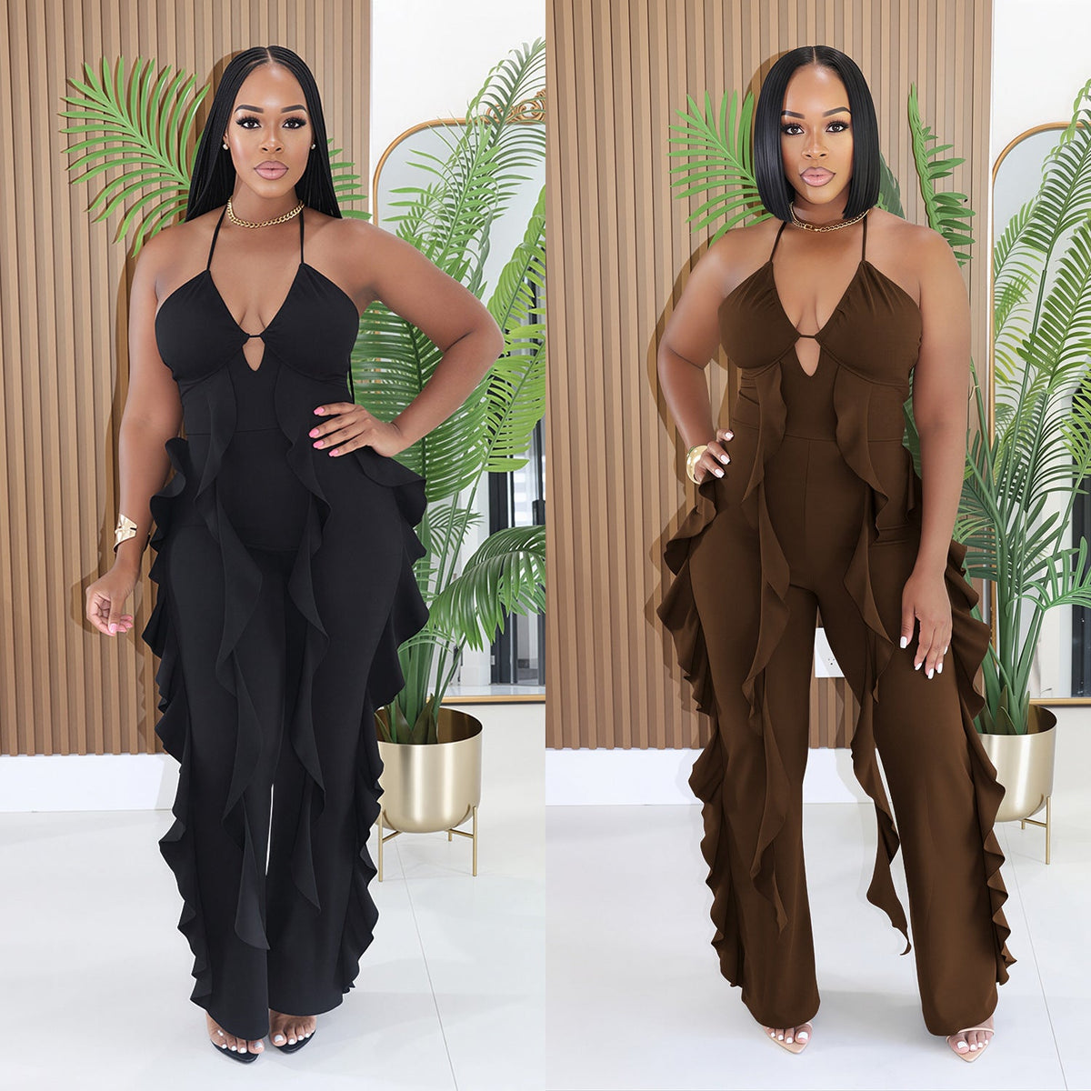 The Ruffle Soirée Halter Wide-Leg Jumpsuit