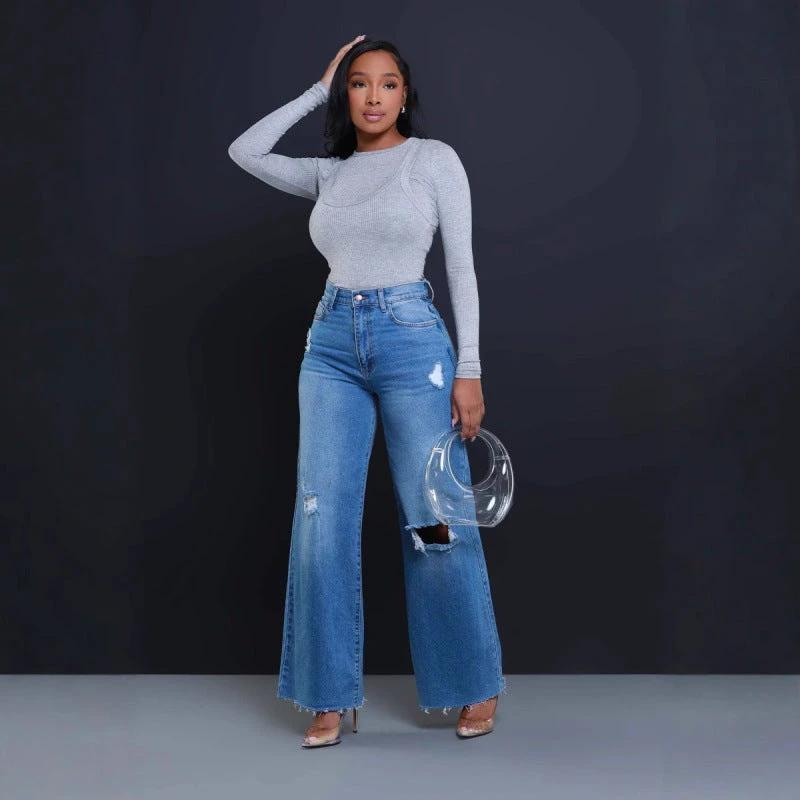The Off-Duty Rebel Ripped Wide-Leg Jeans