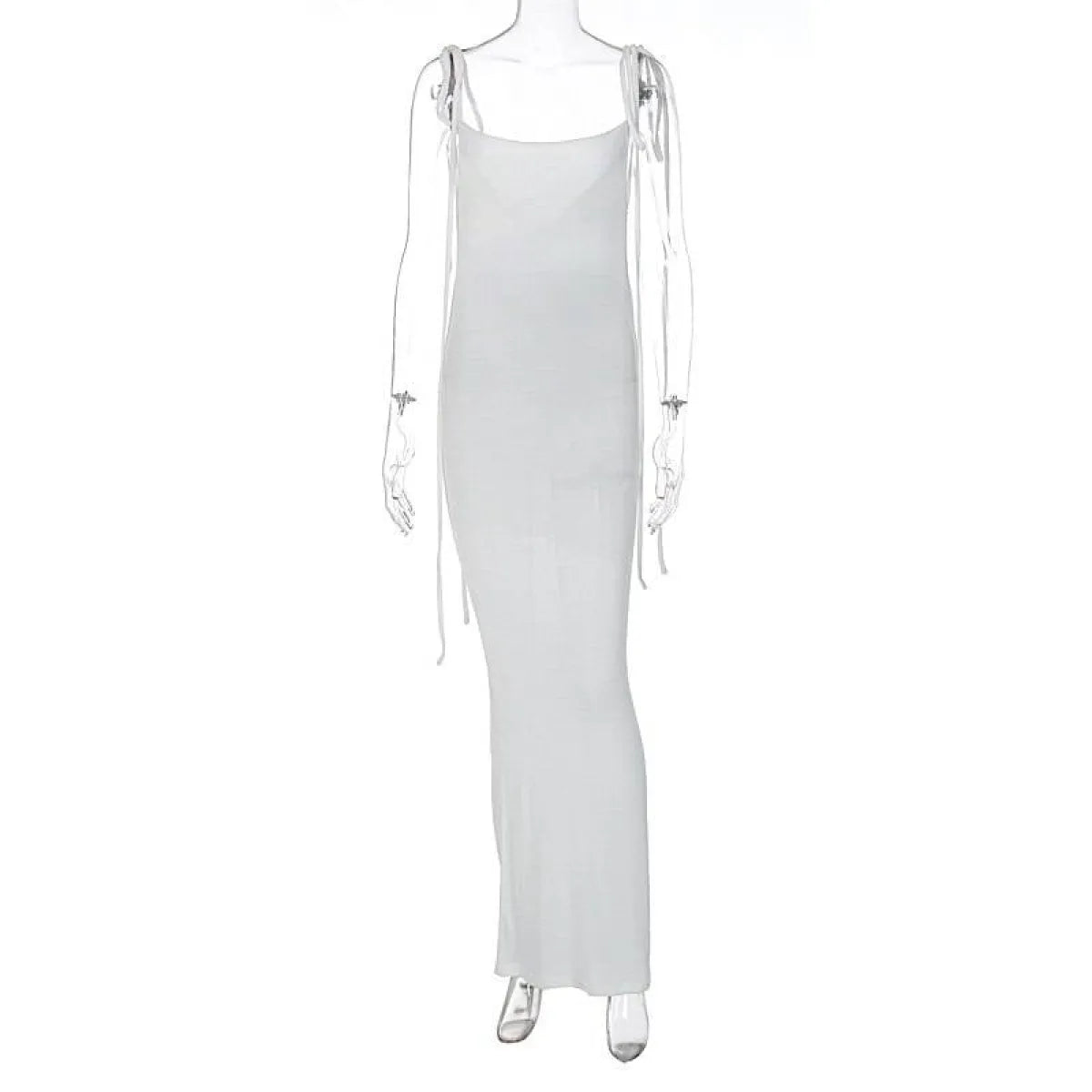 Cowl Neck Spaghetti Strap Backless Maxi Dress | Trailing Tie Back