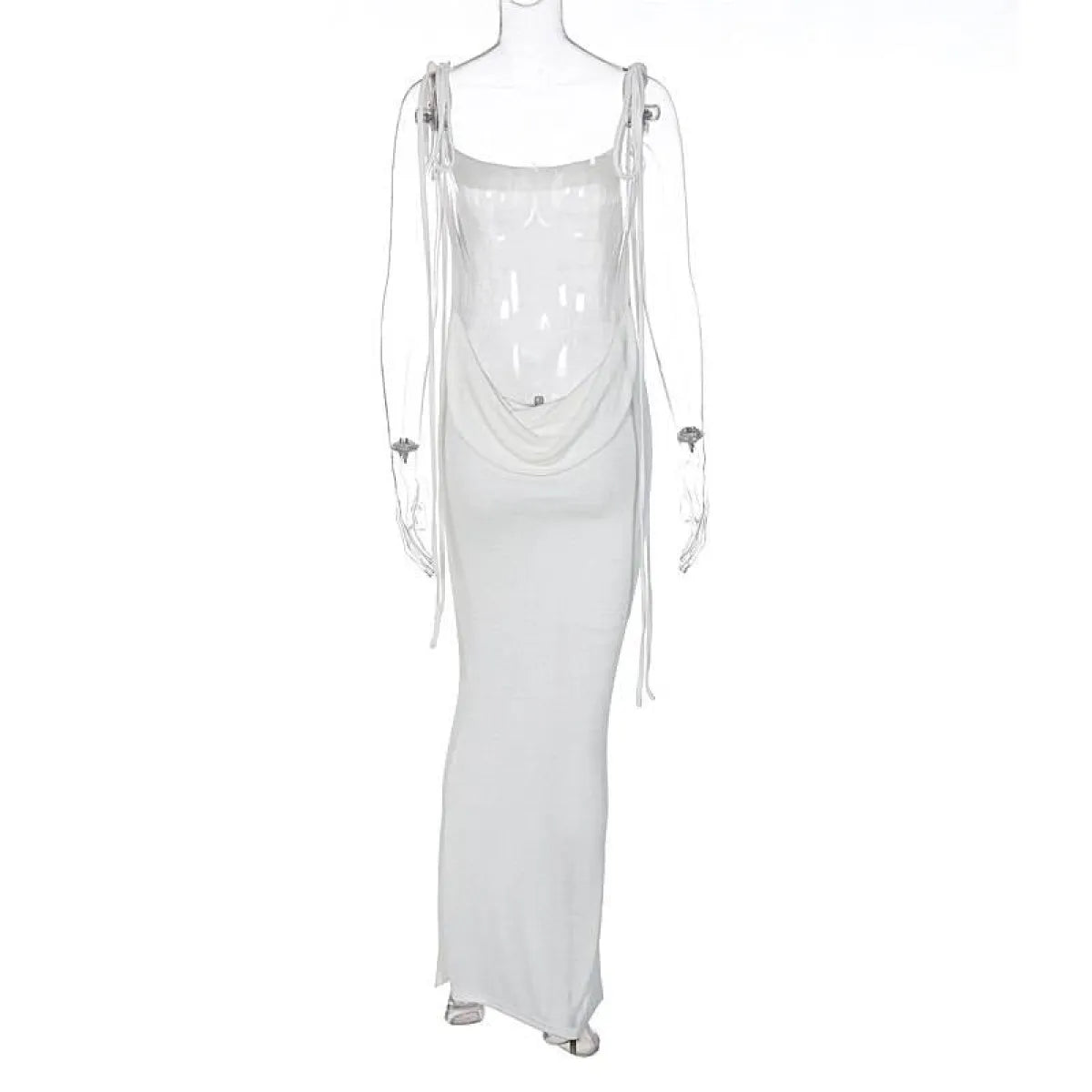 Cowl Neck Spaghetti Strap Backless Maxi Dress | Trailing Tie Back