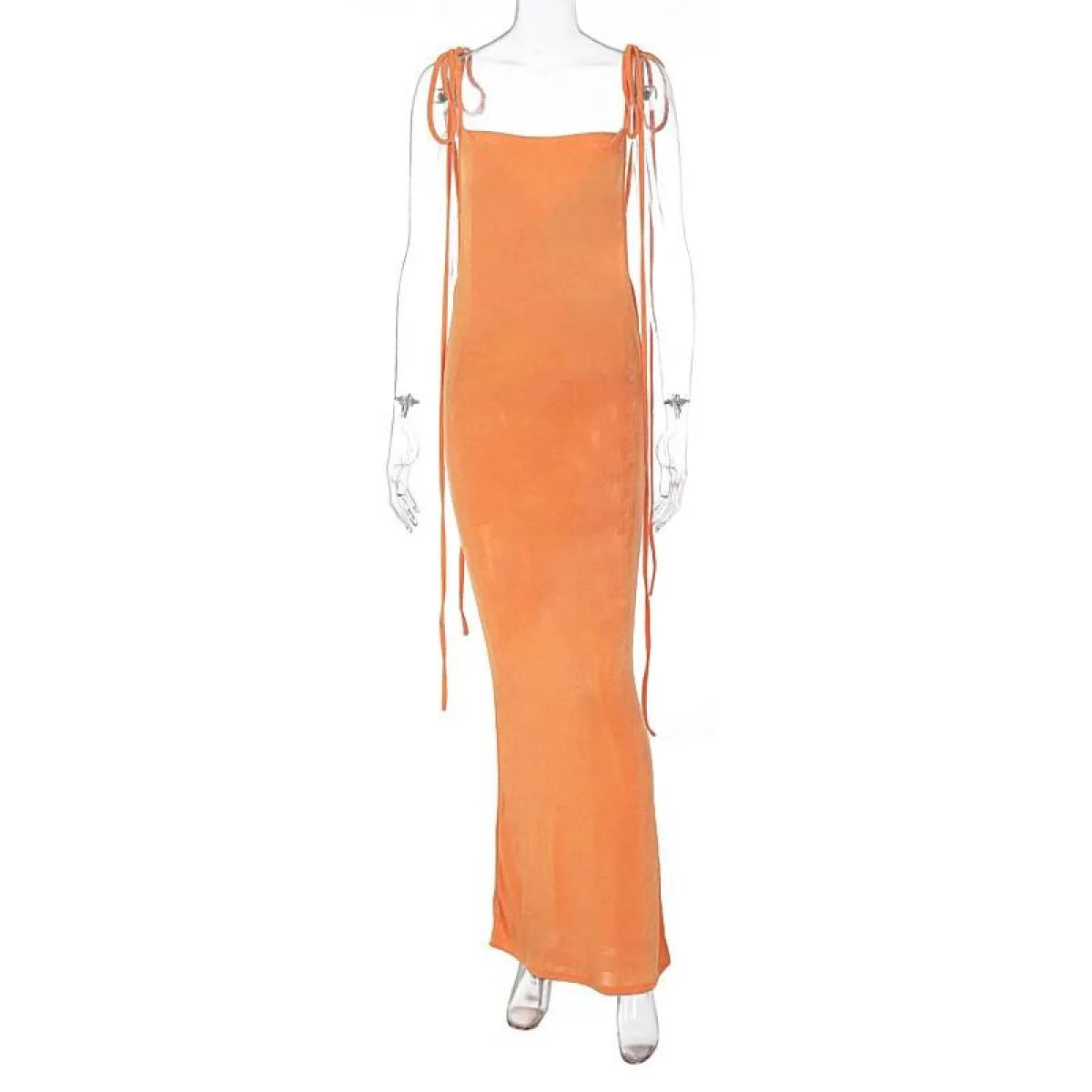 Cowl Neck Spaghetti Strap Backless Maxi Dress | Trailing Tie Back