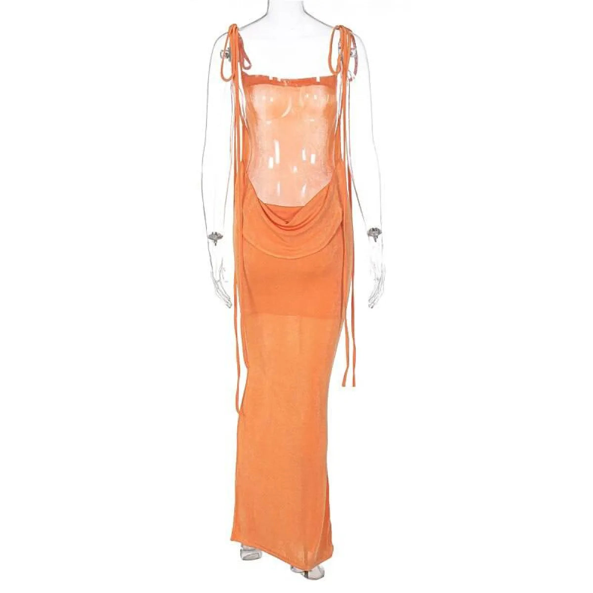 Cowl Neck Spaghetti Strap Backless Maxi Dress | Trailing Tie Back