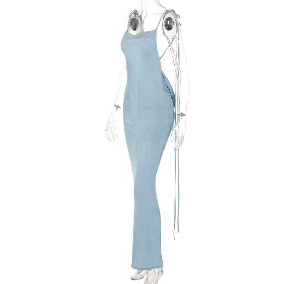 Cowl Neck Spaghetti Strap Backless Maxi Dress | Trailing Tie Back