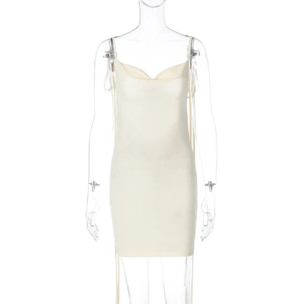 Cowl Neck Spaghetti Strap Backless Maxi Dress | Trailing Tie Back