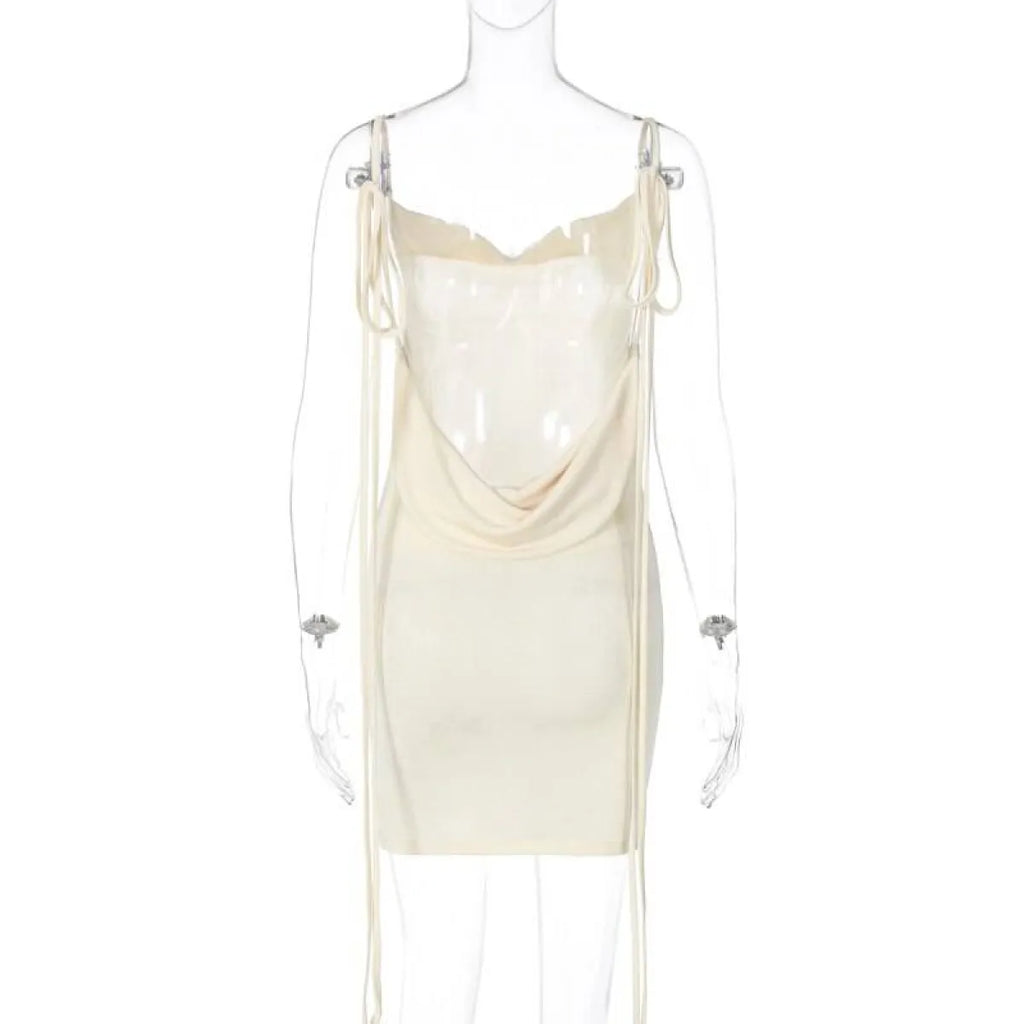 Cowl Neck Spaghetti Strap Backless Maxi Dress | Trailing Tie Back