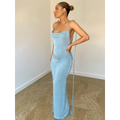 Cowl Neck Spaghetti Strap Backless Maxi Dress | Trailing Tie Back