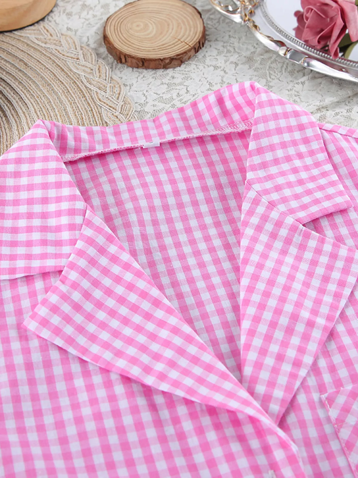 The Pink Check-In Gingham Pajama Set