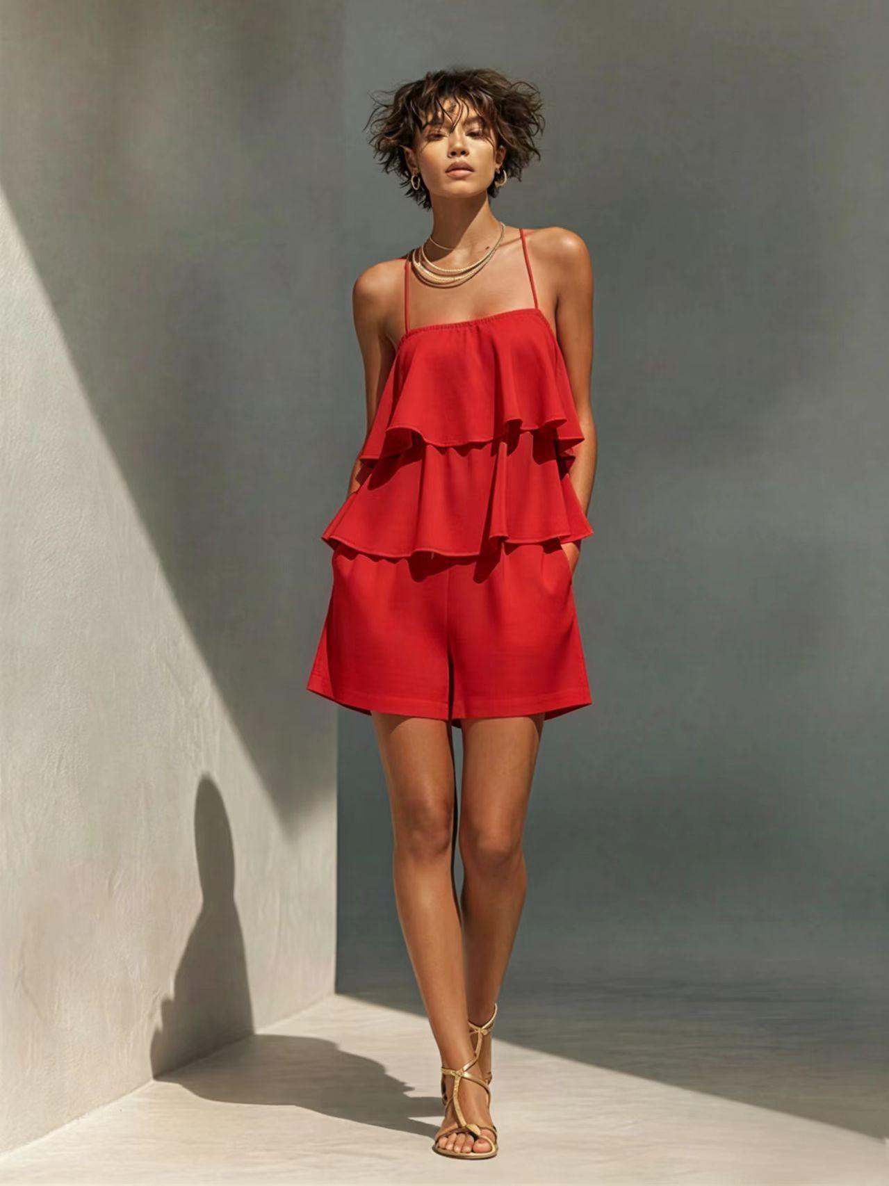 Multi-Layer Ruffle Camisole & Shorts Set