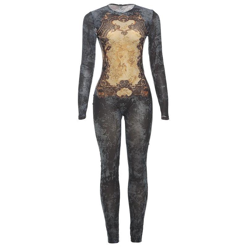 The Gallery Nights Printed Mesh Jumpsuit