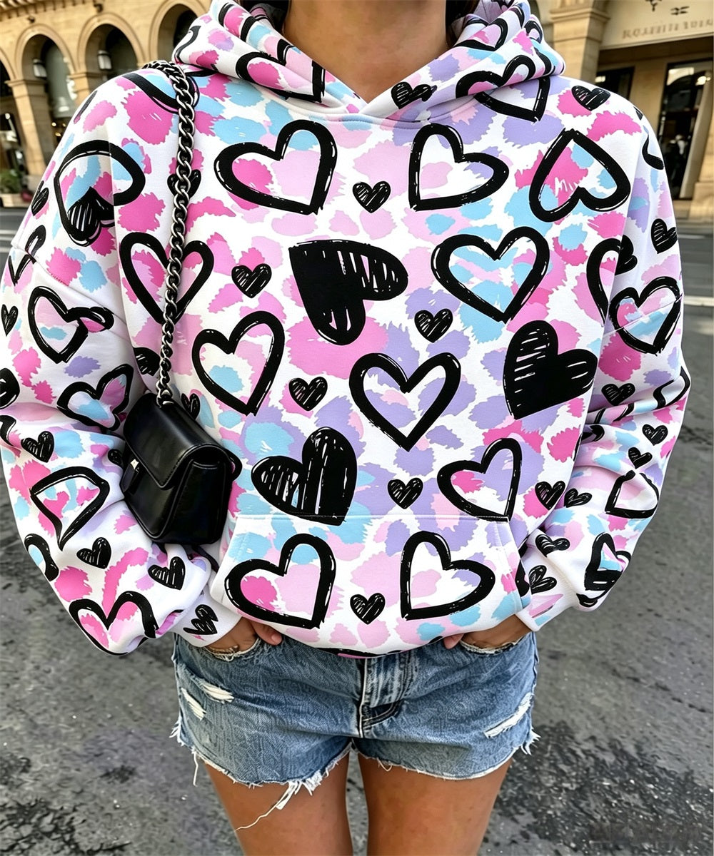 Women's Vintage Two Leopards Graphic Print Hoodie, Long Sleeve Drawstring Casual Pullover Sweatshirt With Kangaroo Pocket