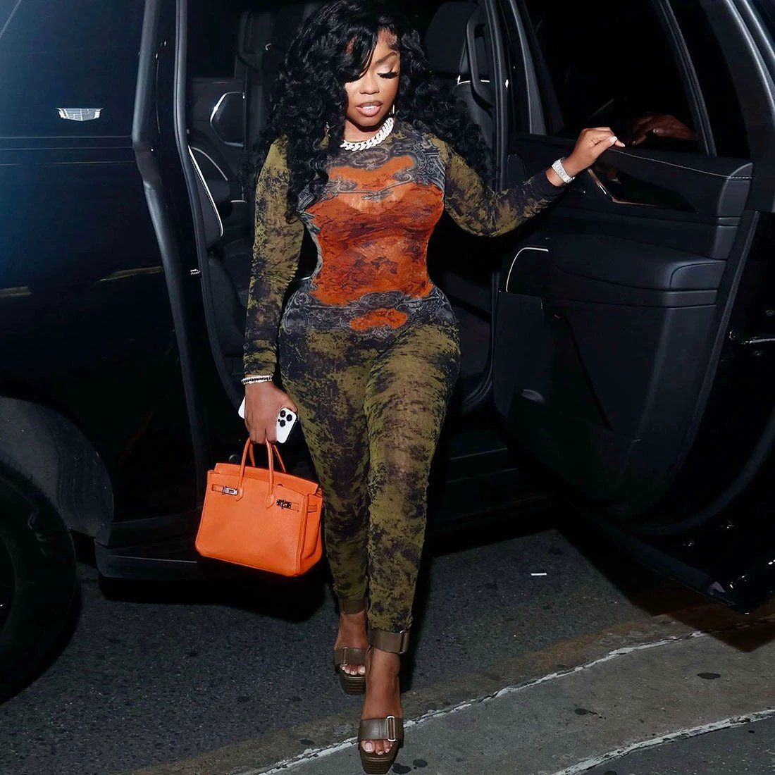 The Gallery Nights Printed Mesh Jumpsuit