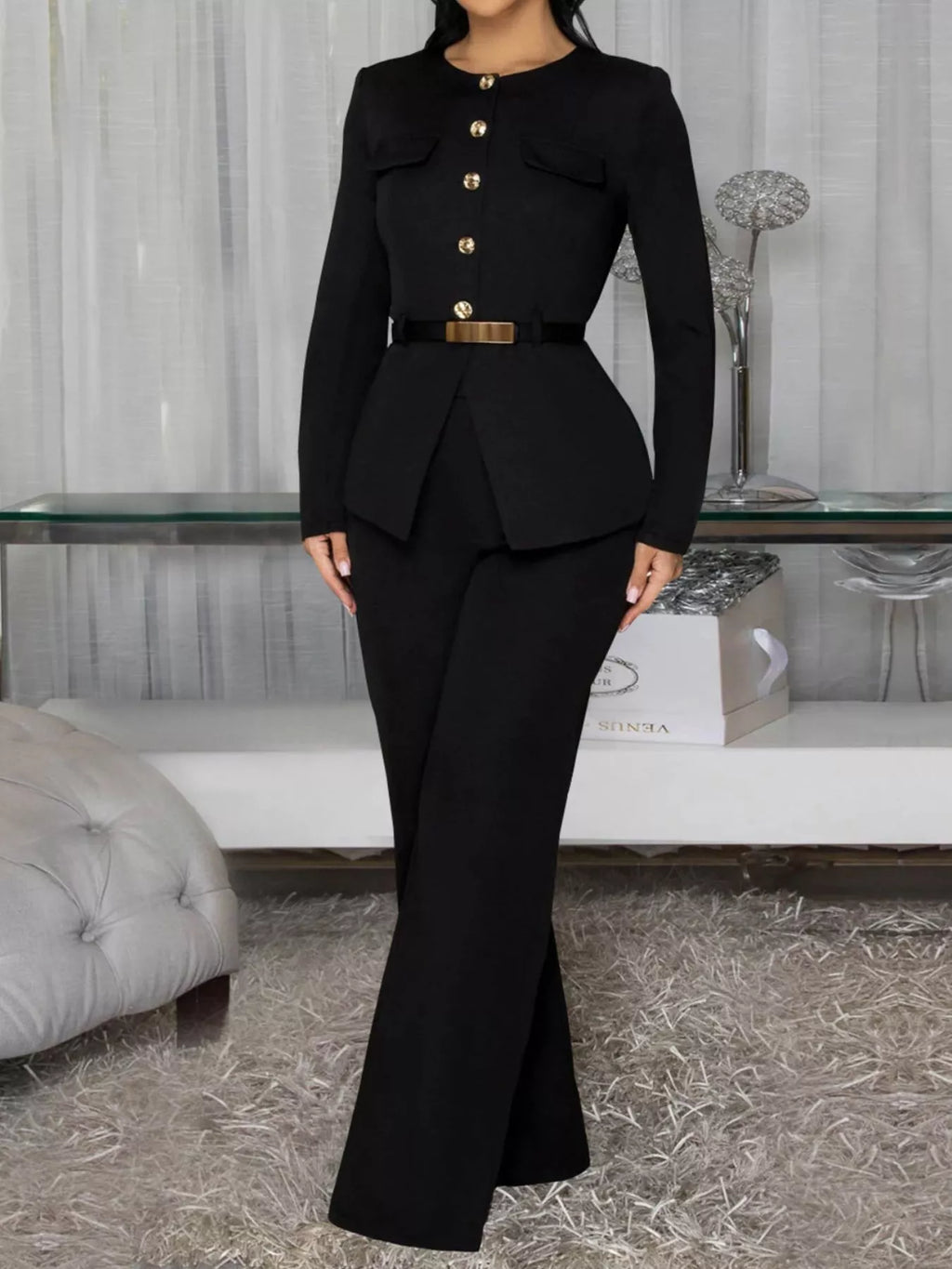 The Executive Hour Button-Front Pants Set