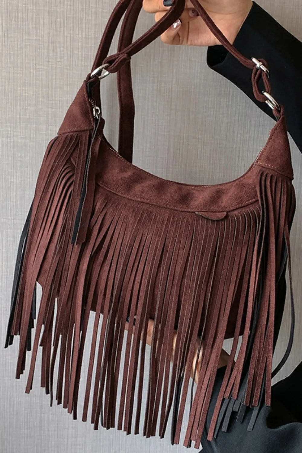 Suede Fringe Shoulder Bag | The Bougie Bar