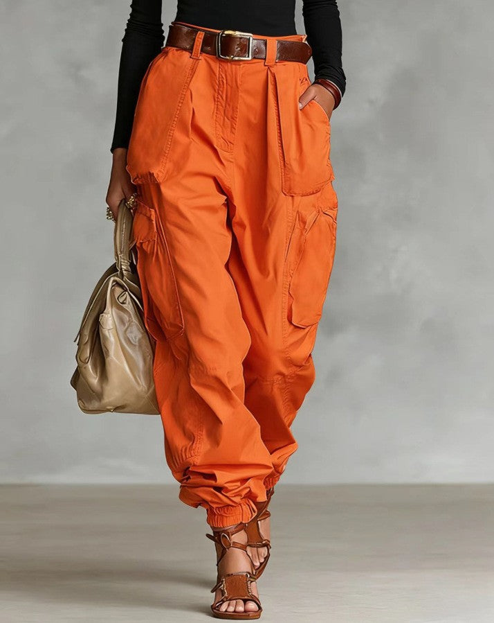 High-Waist Cargo Jogger Pants | Balloon Fit Side Pockets Gathered Ankle