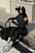 Cold-Shoulder Cutout Long Sleeve Cropped Top & High-Waist Seamless Sculpting Legging Set
