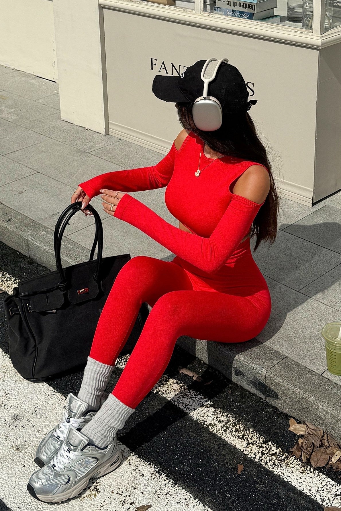 Cold-Shoulder Cutout Long Sleeve Cropped Top & High-Waist Seamless Sculpting Legging Set