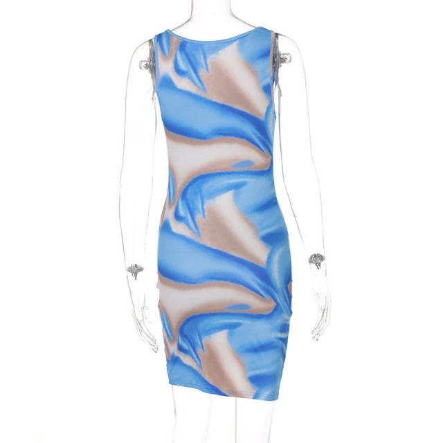 Abstract Print  Bodycon Dress - Blue