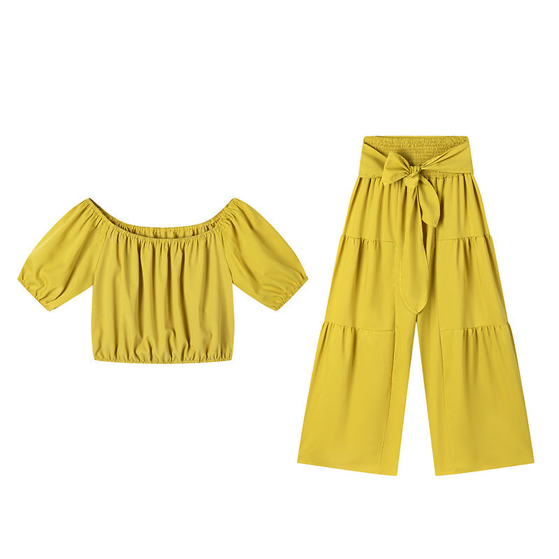 High-Waist Flared Pants & Top Two-Piece Set | Women's 7-Color Coordinated Set