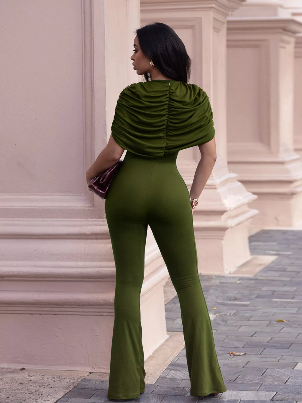 The Evening Agenda Ruched Flare Jumpsuit
