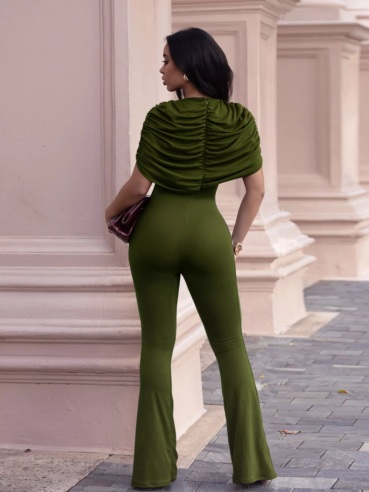 The Evening Agenda Ruched Flare Jumpsuit