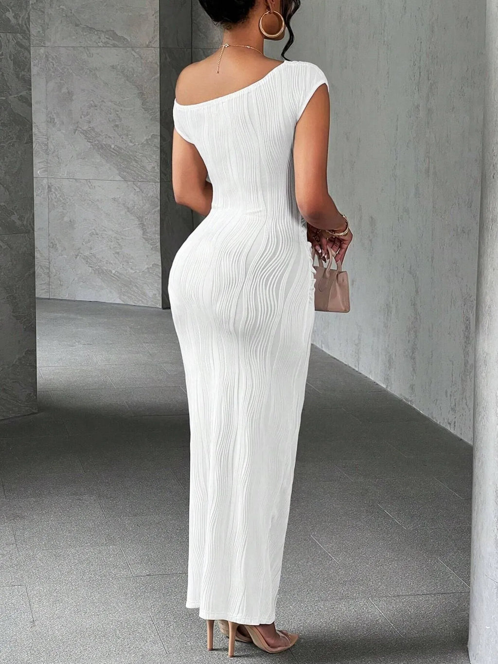Textured One-Shoulder Bodycon Maxi Dress