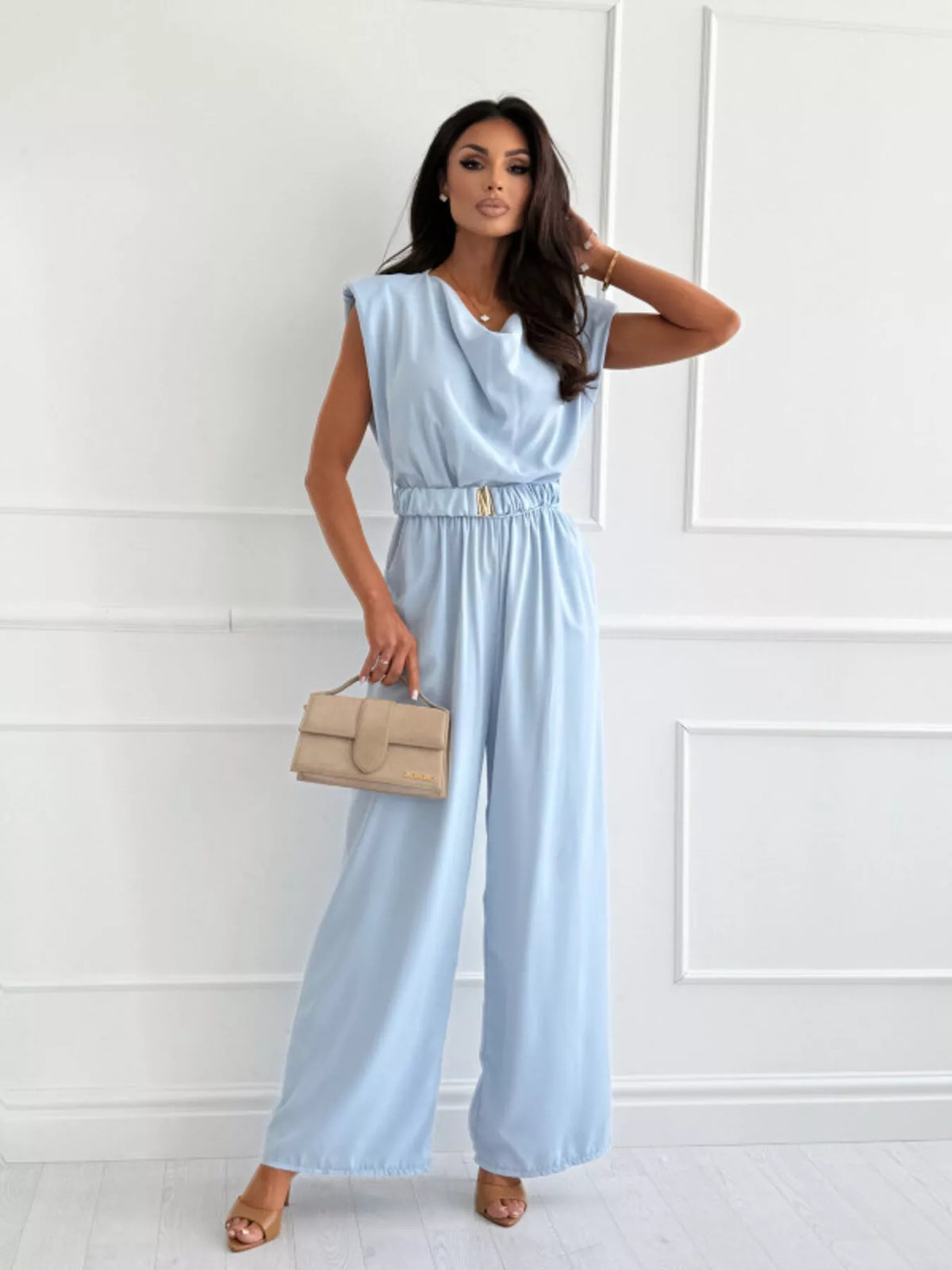 The Social Hour Belted Cowl-Neck Jumpsuit