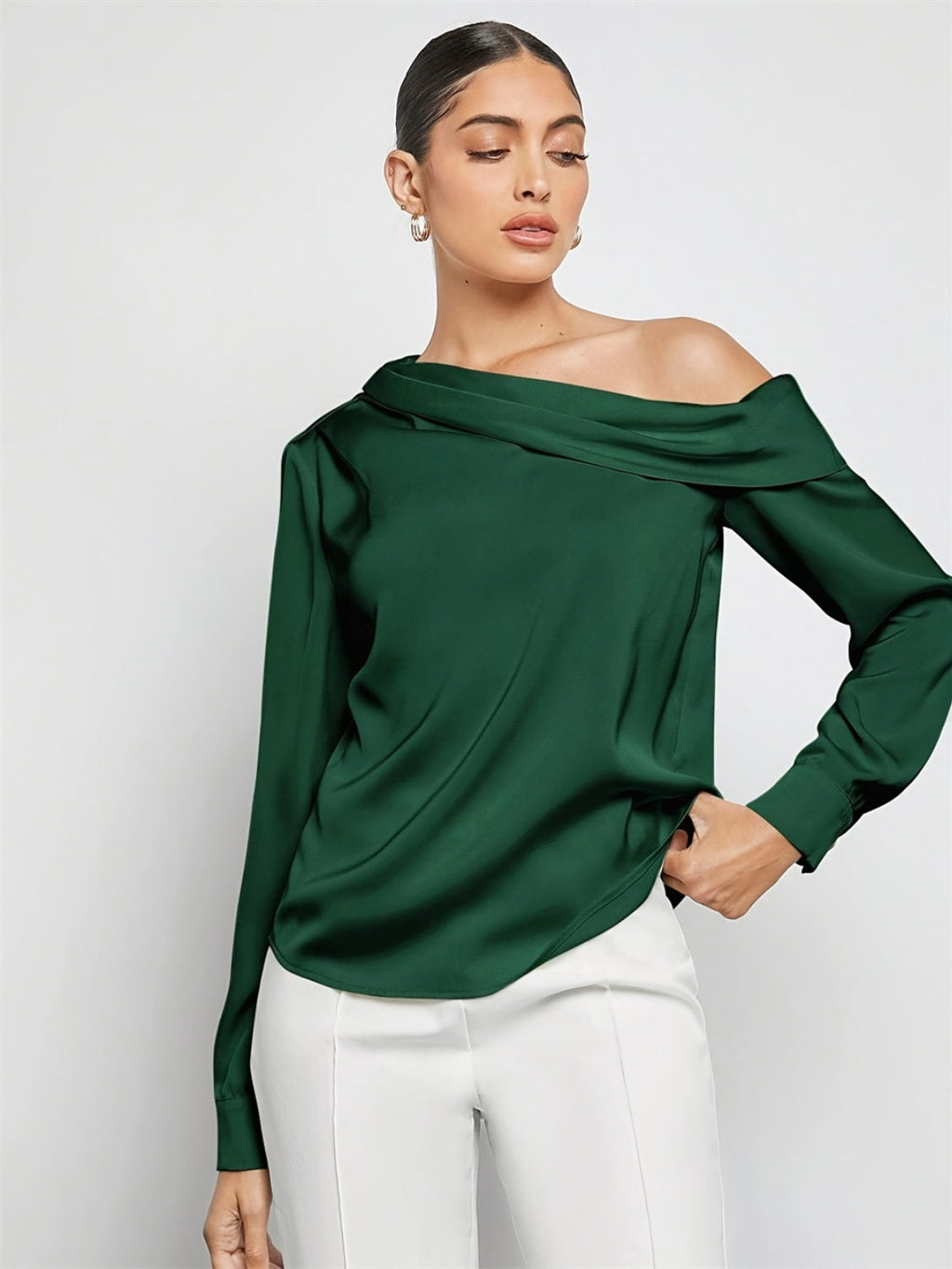 The Ruched One-Shoulder Long Sleeve Top