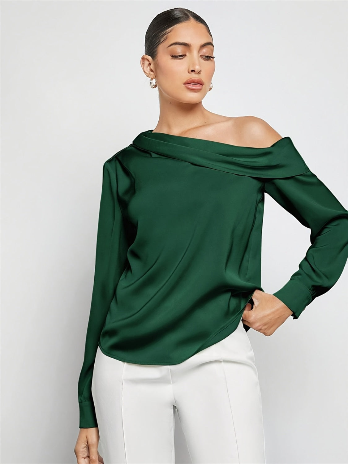 The Ruched One-Shoulder Long Sleeve Top