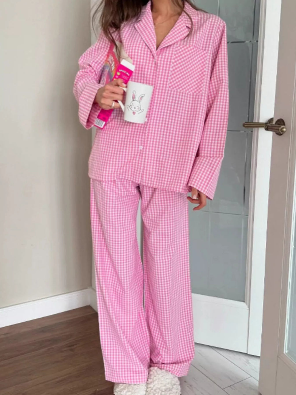 The Pink Check-In Gingham Pajama Set