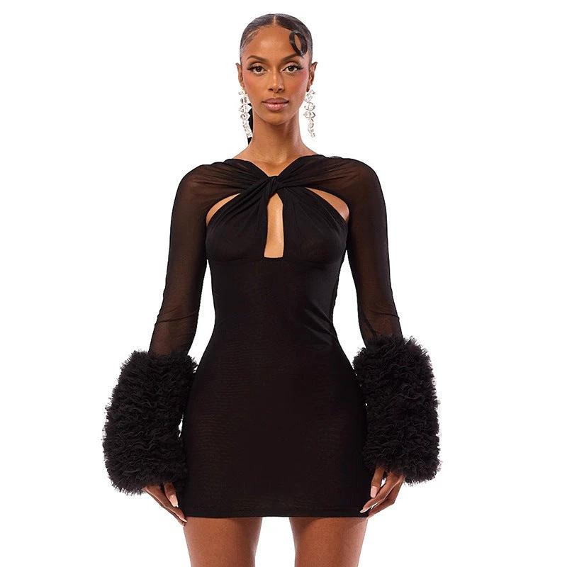 The Plush Affair Cutout Mesh Mini Dress
