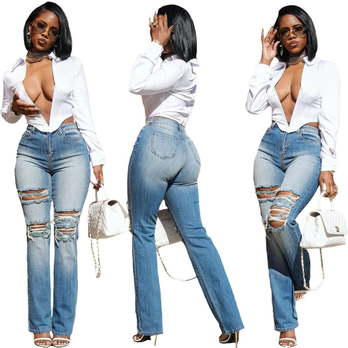 The Denim Attitude Ripped Stretch Jeans