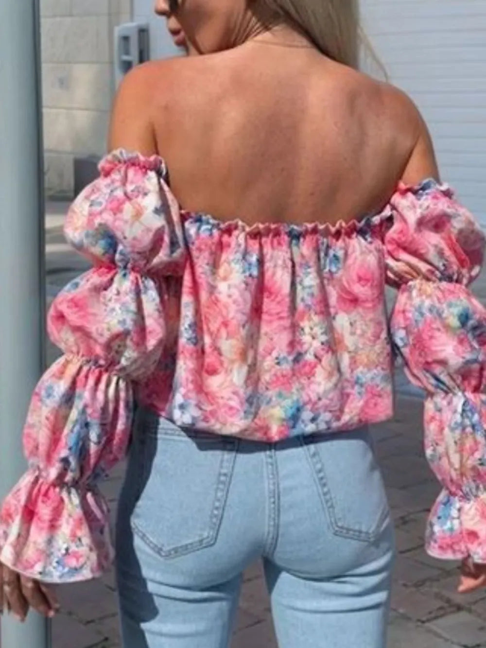 The Printed Off-Shoulder Flounce Sleeve Blouse