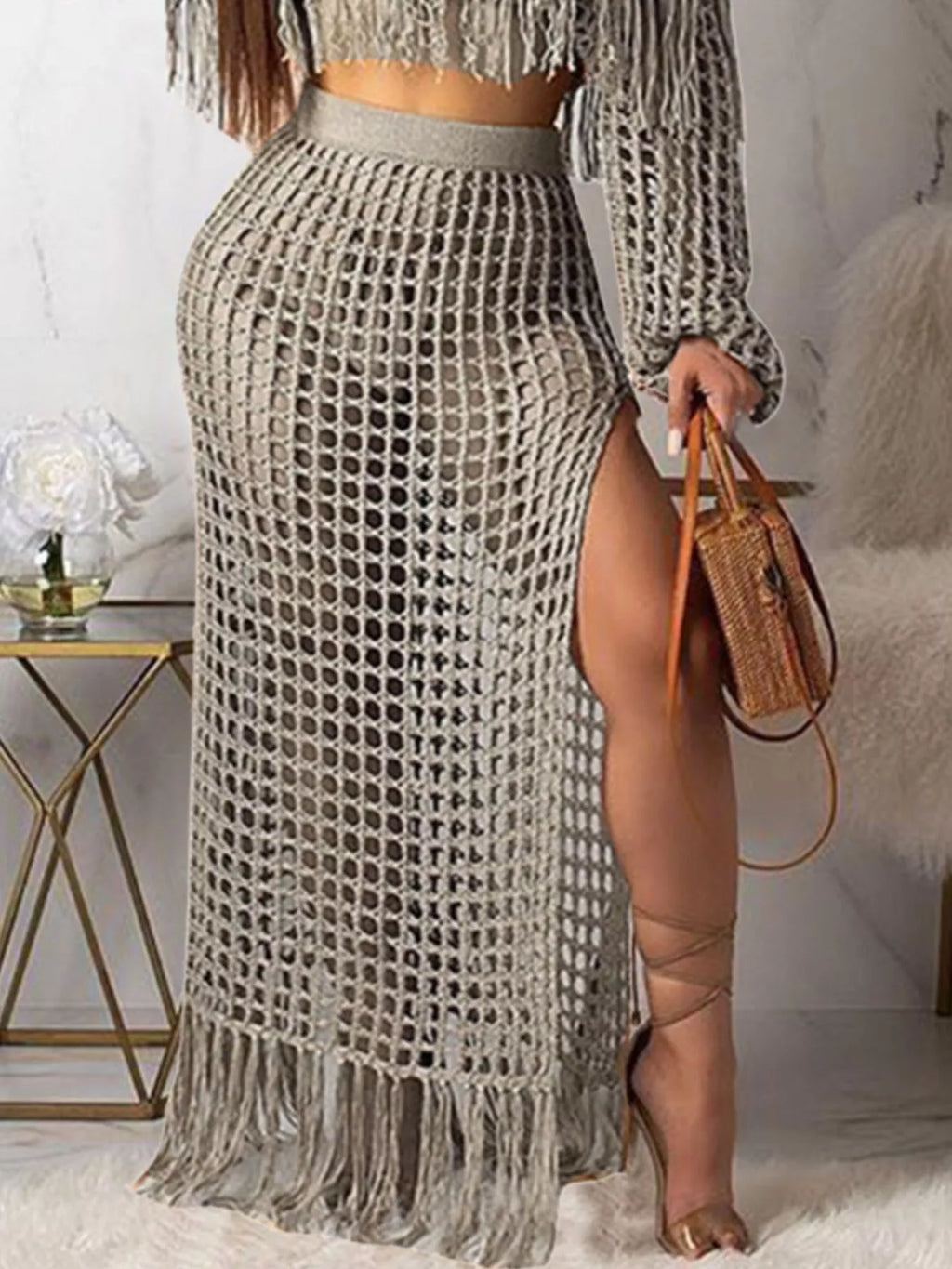 The Coastal Fringe Crochet Skirt Set