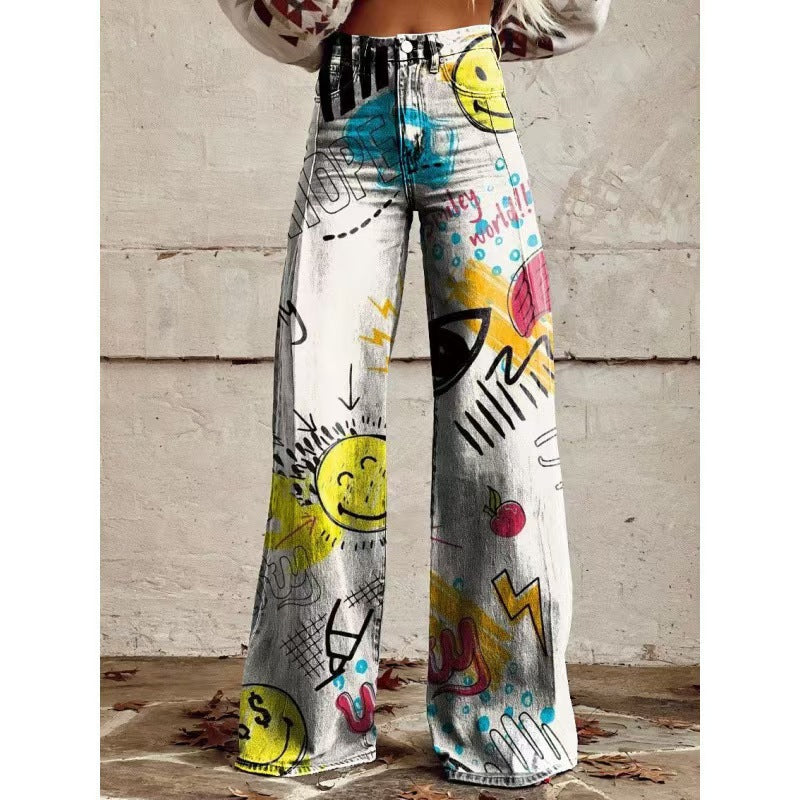The Graphic District Printed Denim-Look Pants