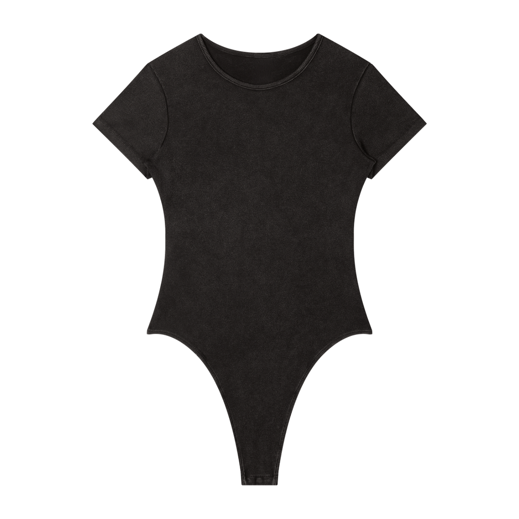 Mineral Wash Ribbed Crew Neck Short Sleeve Bodysuit