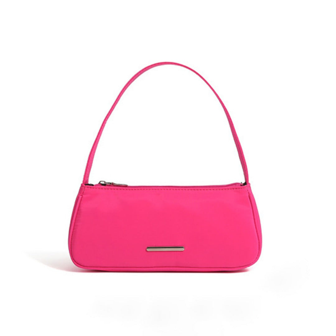 Nylon Mini Baguette Shoulder Bag | Silver Bar Hardware