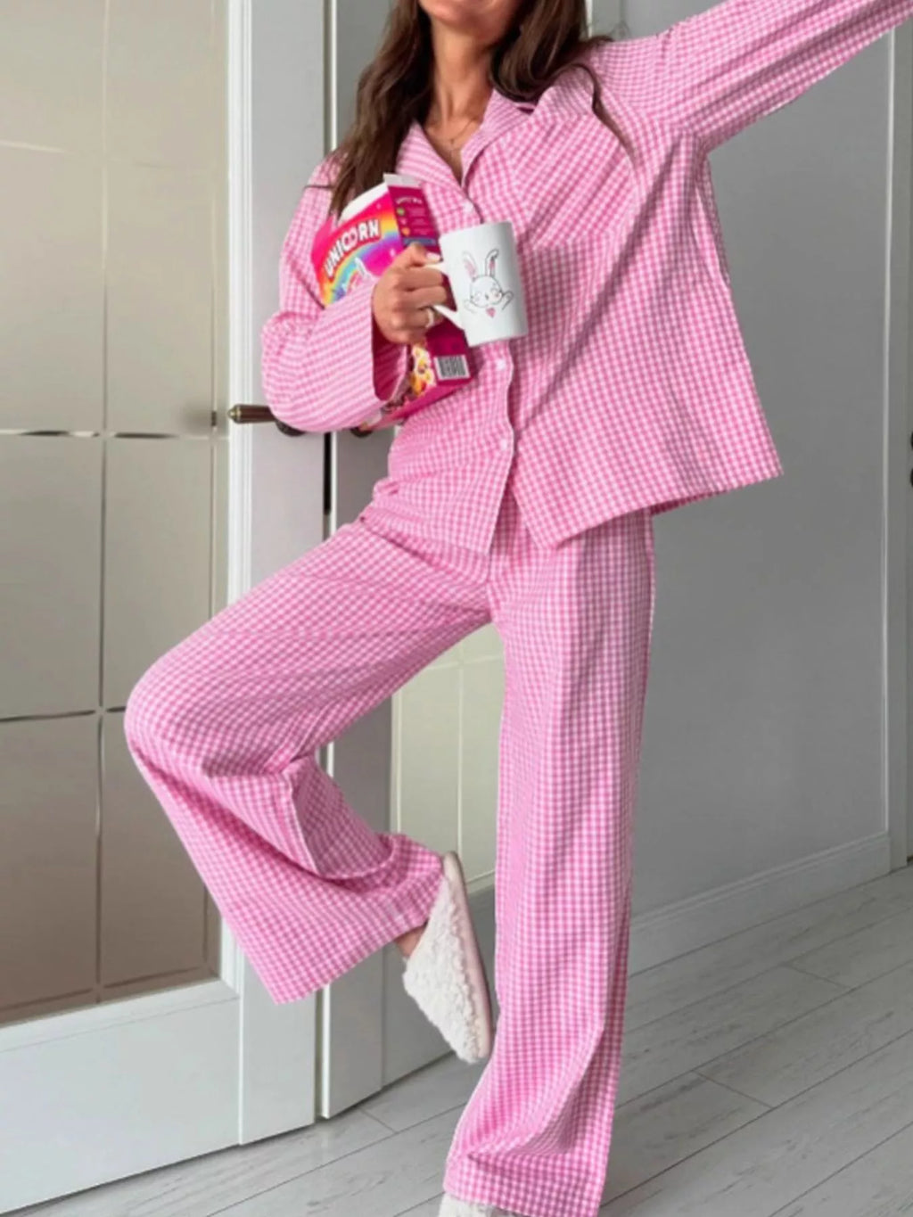 The Pink Check-In Gingham Pajama Set