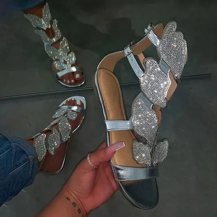 Crystal Butterfly Ankle-Strap Gladiator Sandals