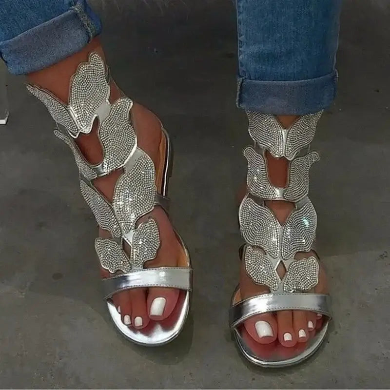 Crystal Butterfly Ankle-Strap Gladiator Sandals