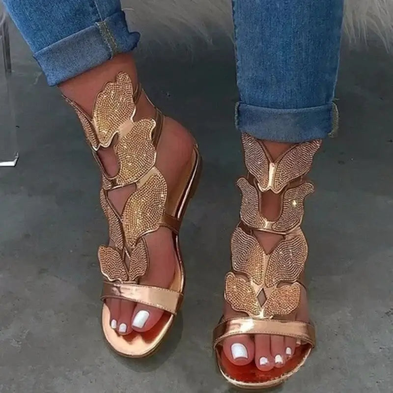 Crystal Butterfly Ankle-Strap Gladiator Sandals