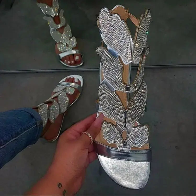 Crystal Butterfly Ankle-Strap Gladiator Sandals