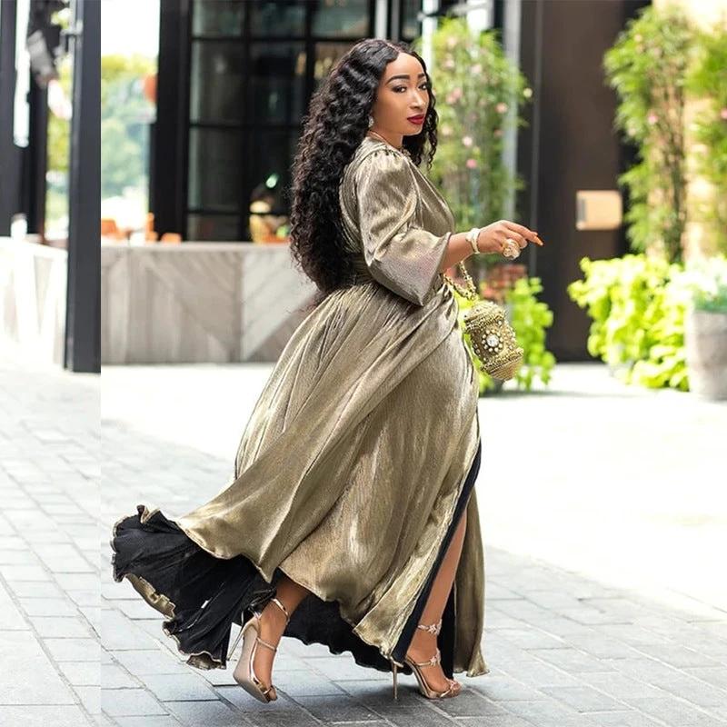 The Gilded Entrance V-Neck Maxi Dress