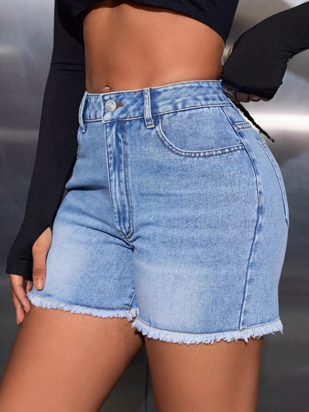 The Blue Hour Frayed Denim Shorts
