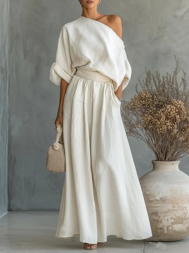 Cropped Off-Shoulder Top & Pants Two-Piece Set