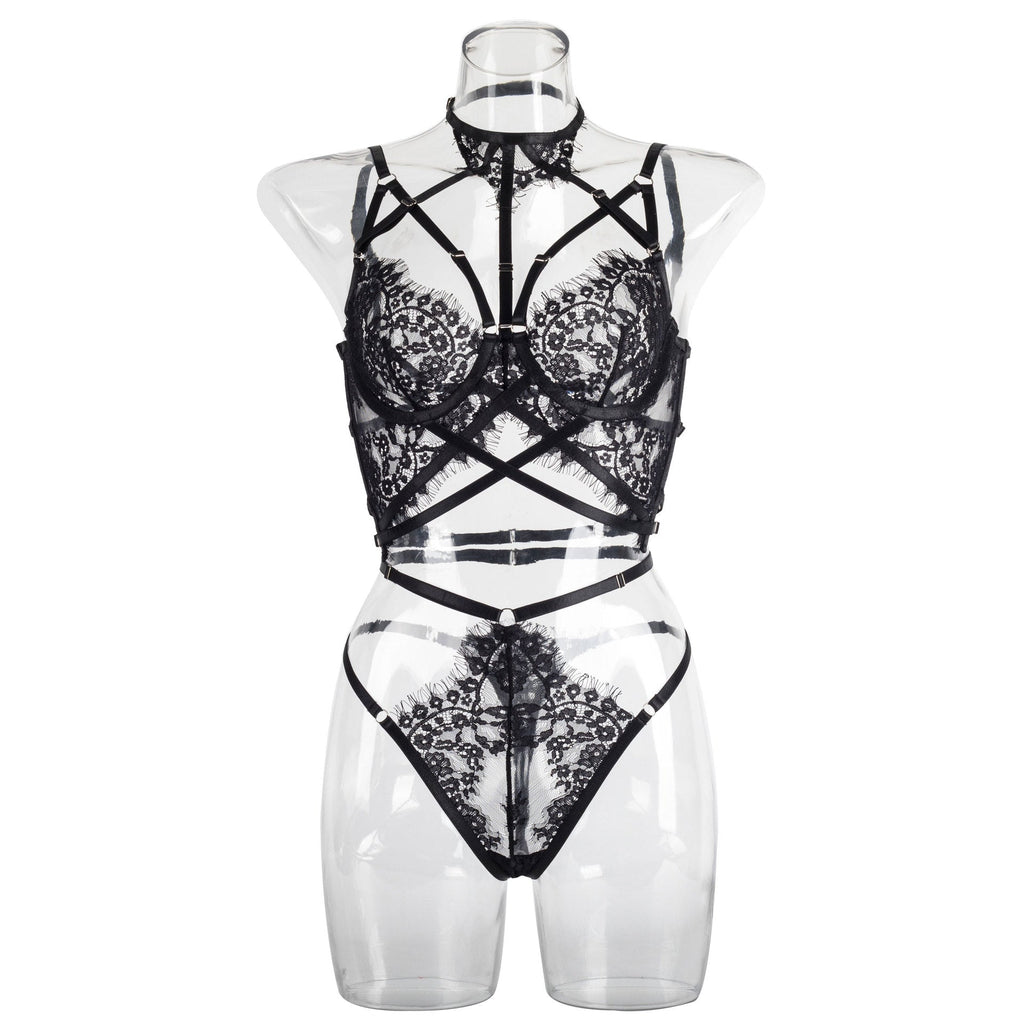 The Lace Intrigue Strappy Halter Lingerie Set