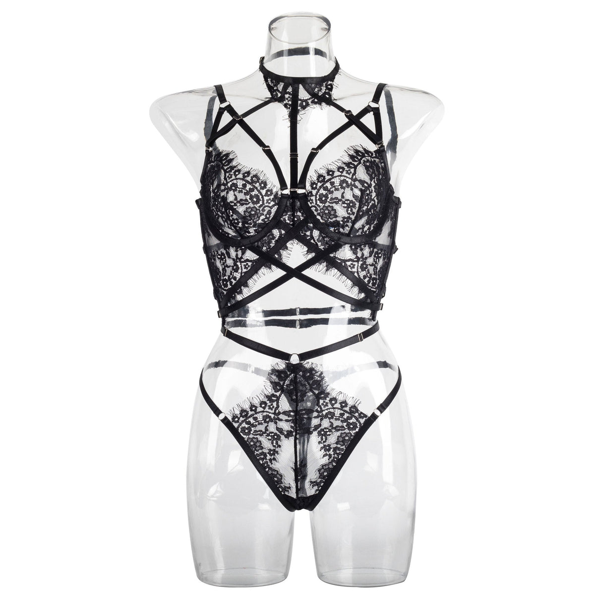 The Lace Intrigue Strappy Halter Lingerie Set